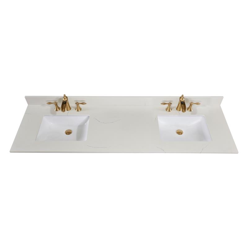 73 in. Composite Stone Double Vanity Top in Milano White with White Basins