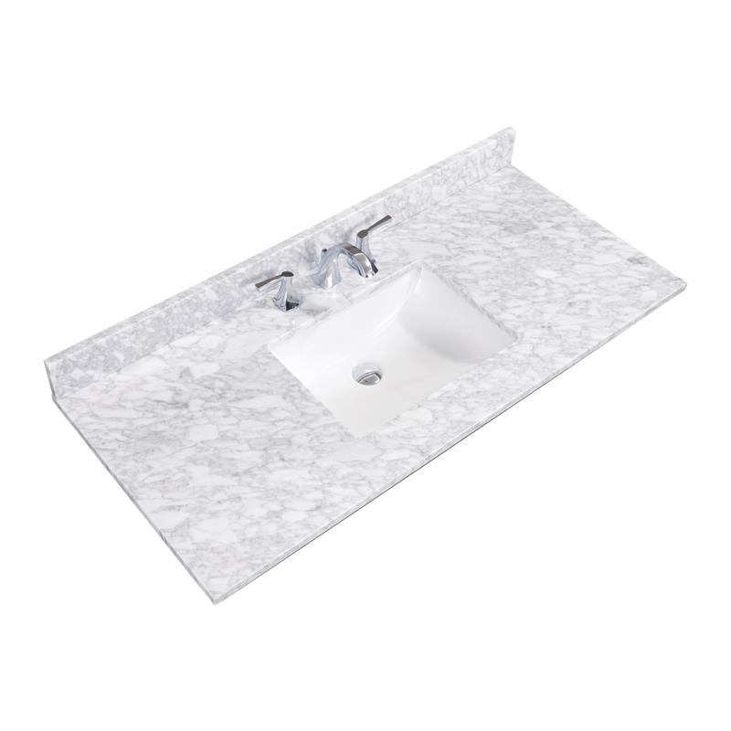 49 in. Natural Marble Vanity Top in Carrara White with White Basin