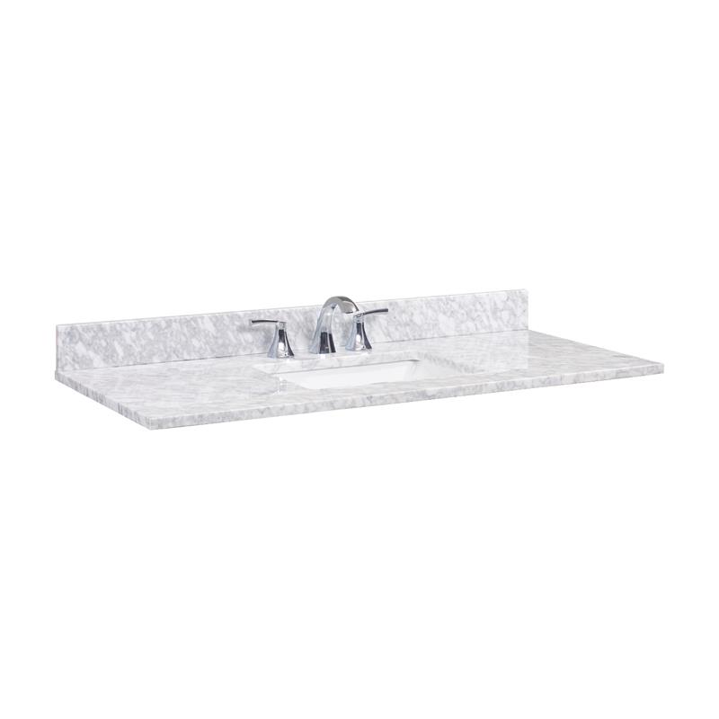 49 in. Natural Marble Vanity Top in Carrara White with White Basin