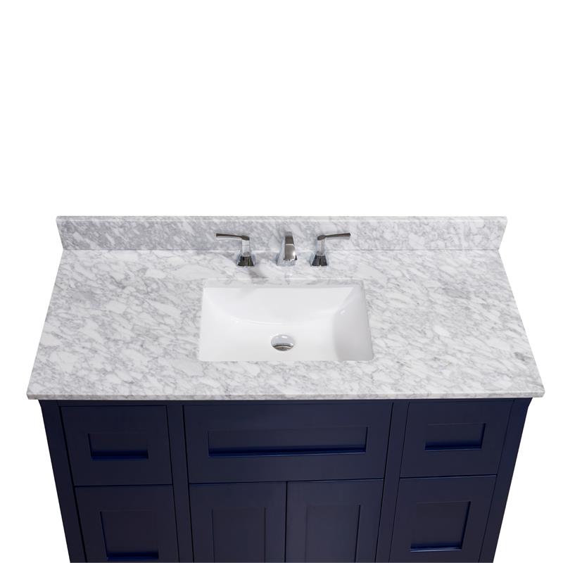 49 in. Natural Marble Vanity Top in Carrara White with White Basin