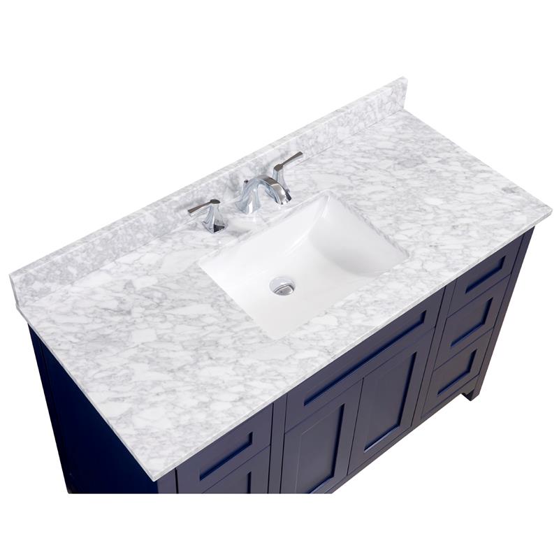 49 in. Natural Marble Vanity Top in Carrara White with White Basin