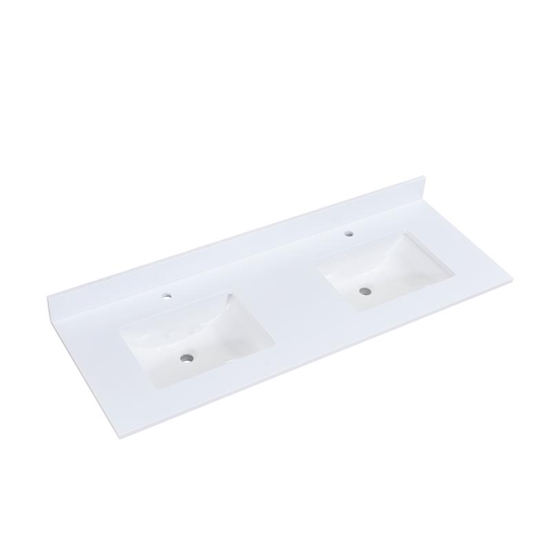 61 in. Composite Stone Double Basin Vanity Top in White with White Basins