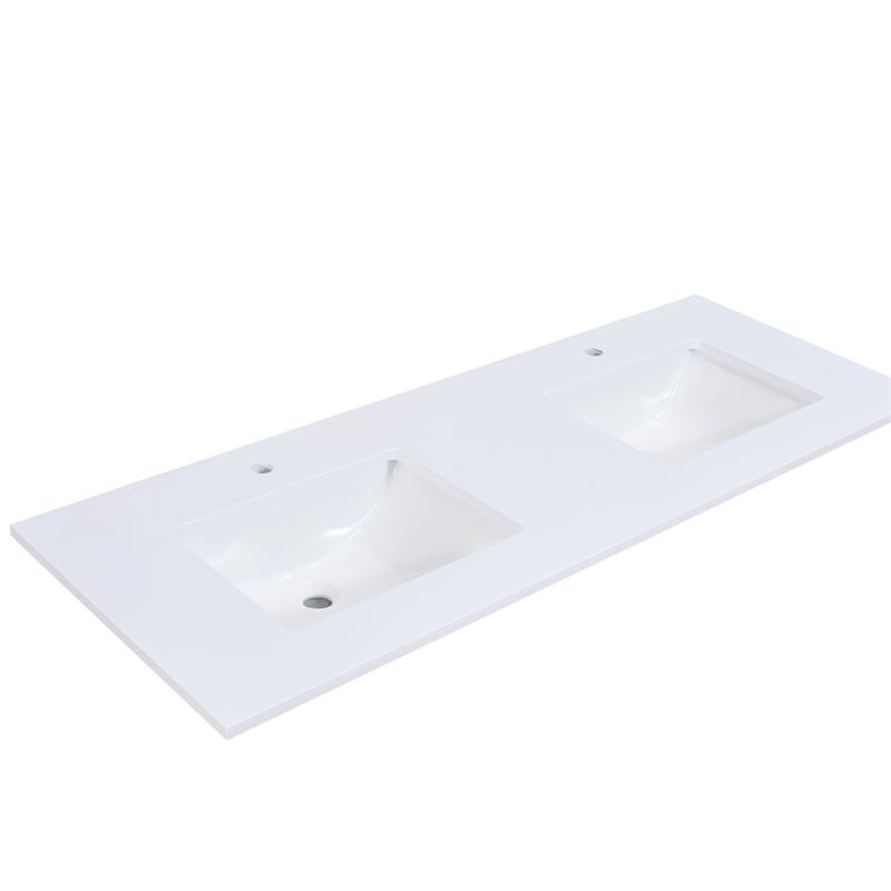 61 in. Composite Stone Double Basin Vanity Top in White with White Basins