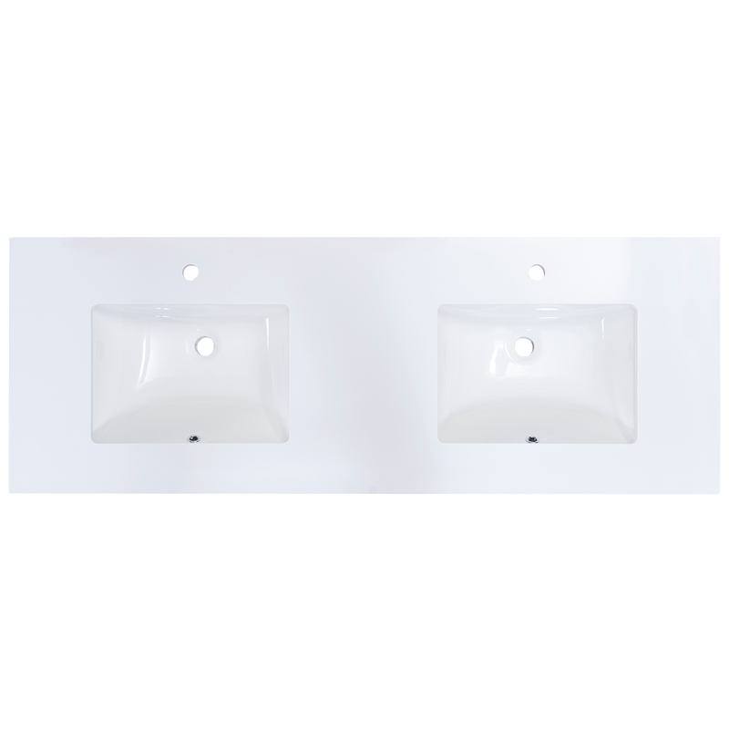 61 in. Composite Stone Double Basin Vanity Top in White with White Basins