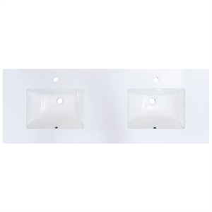 61 in. Composite Stone Double Basin Vanity Top in White with White Basins