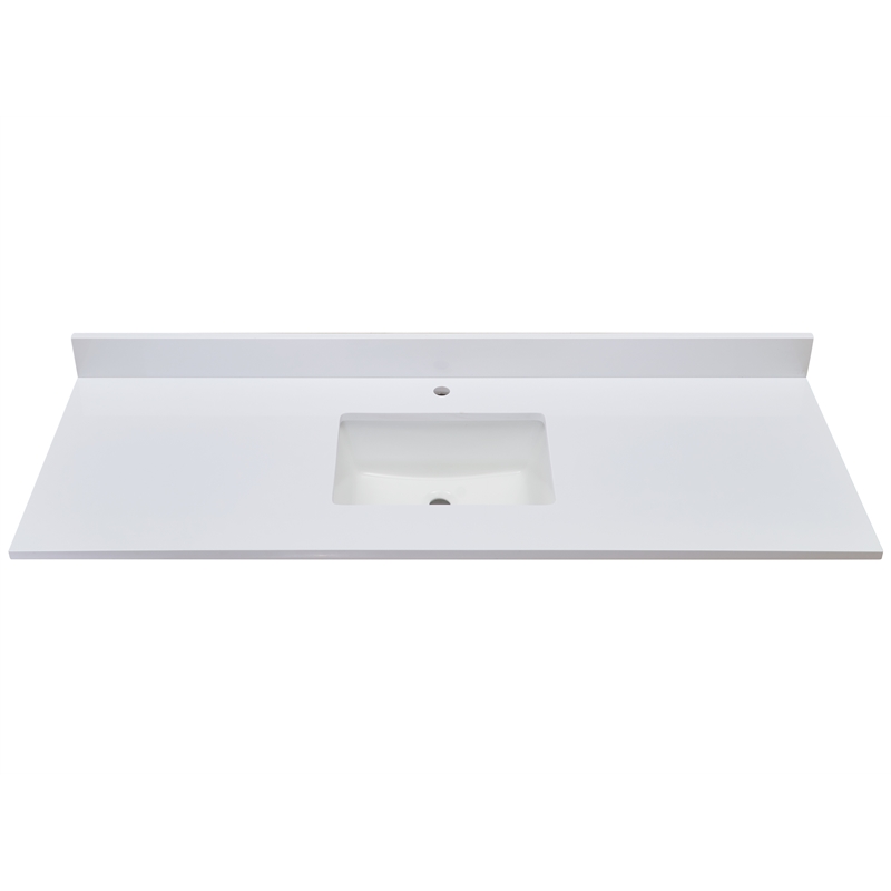 61 in. Composite Stone Vanity Top in Snowy White with White Basin