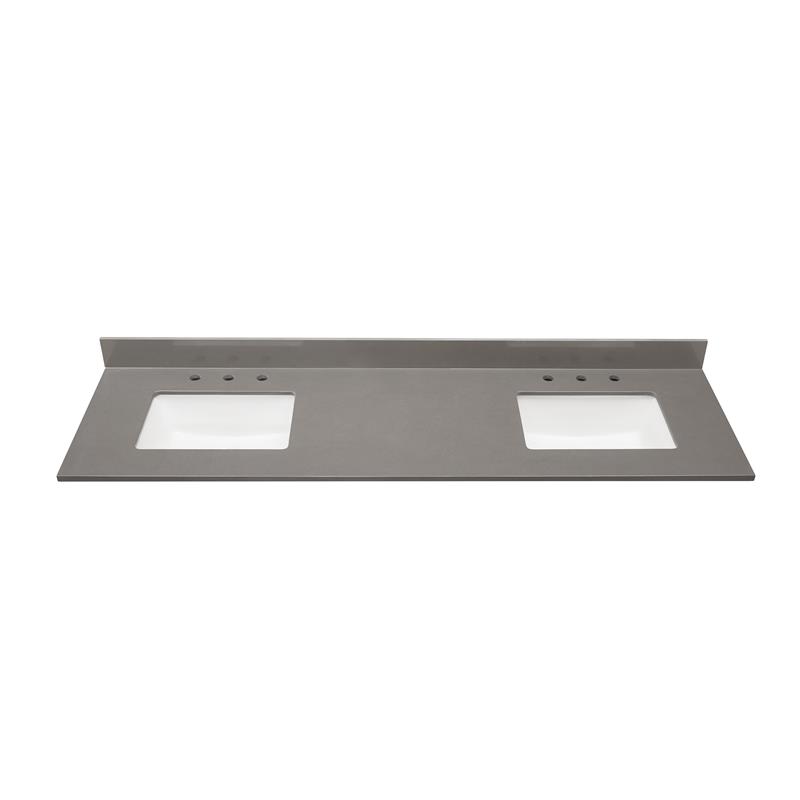 73 in. Composite Stone Vanity Top in Concrete Grey with White Basins