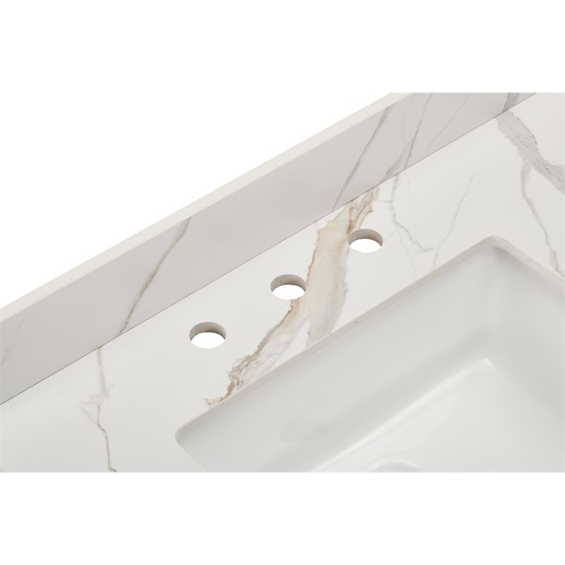 61 in. Composite Stone Apron Vanity Top in Calacatta White with White Basins