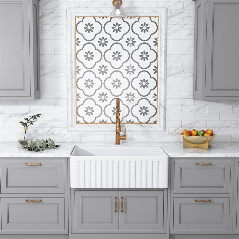 White Ceramic 30 in. Single Bowl Farmhouse Apron Kitchen Sink