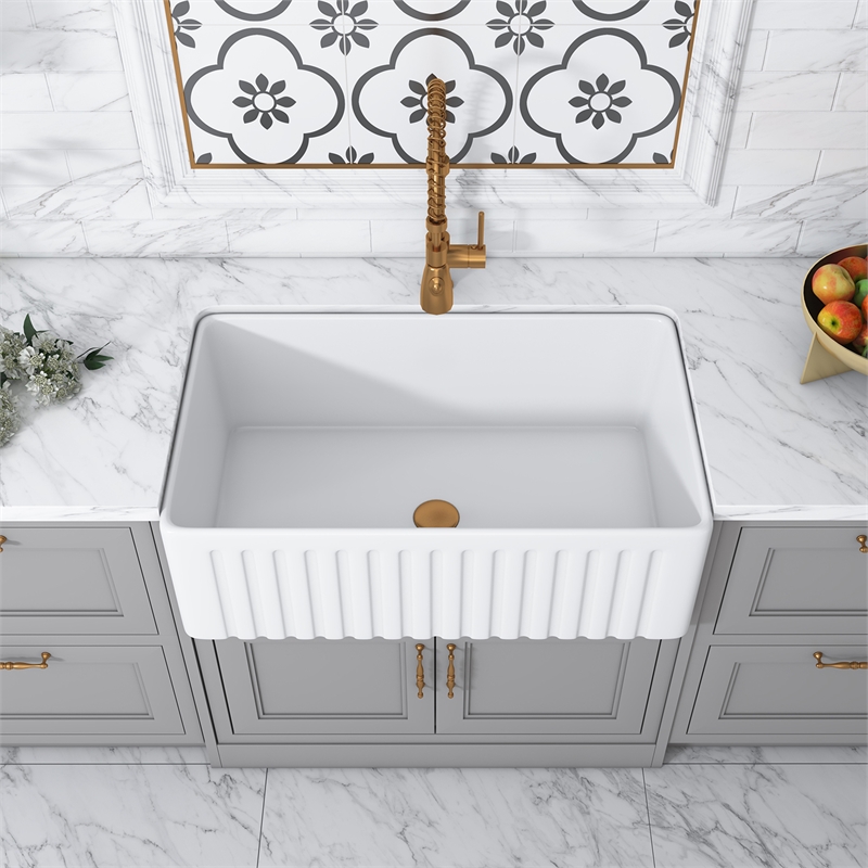 White Ceramic 30 in. Single Bowl Farmhouse Apron Kitchen Sink
