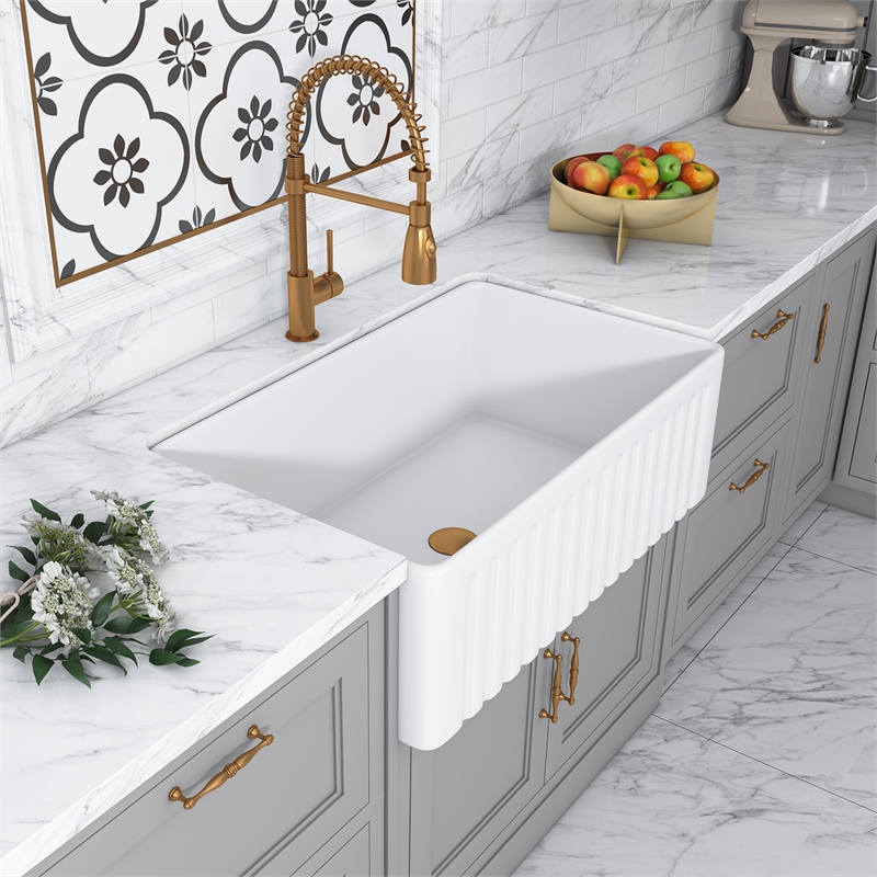 White Ceramic 30 in. Single Bowl Farmhouse Apron Kitchen Sink
