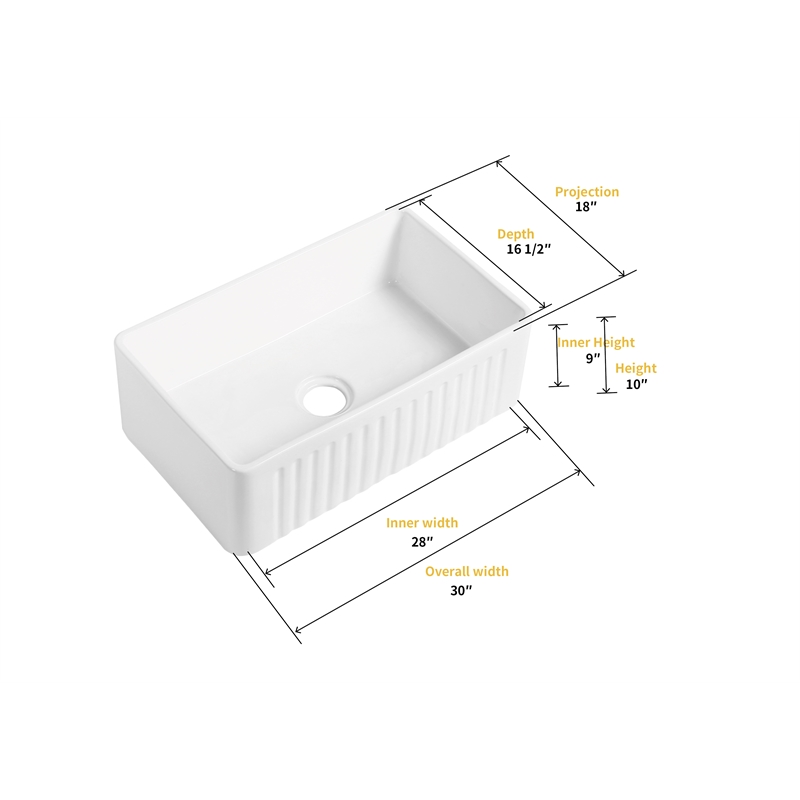 White Ceramic 30 in. Single Bowl Farmhouse Apron Kitchen Sink