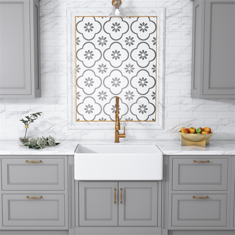 Trento White Ceramic 33 in. Single Bowl Farmhouse Apron Kitchen Sink