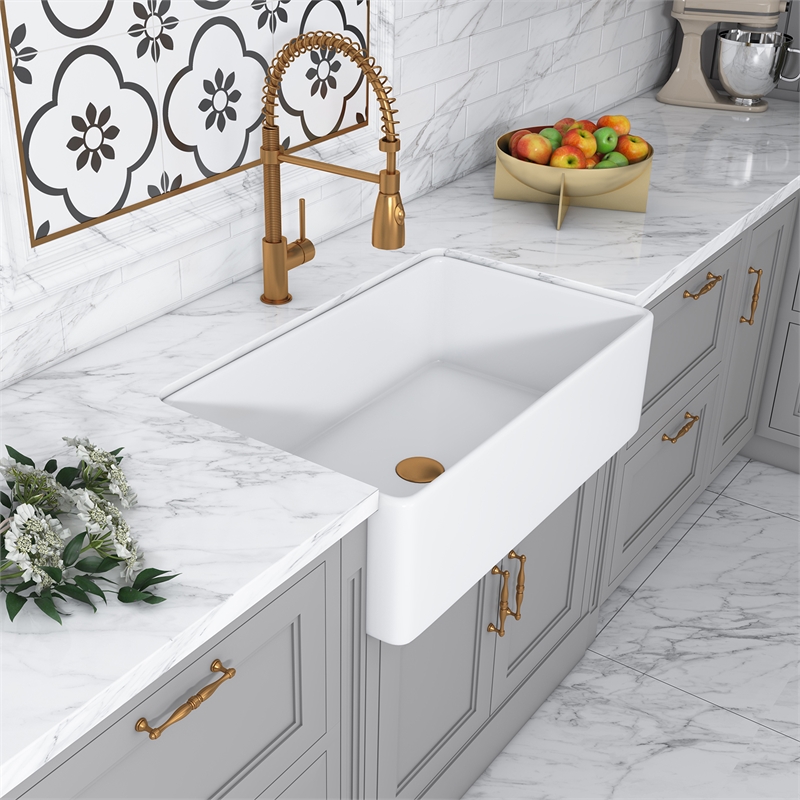 Trento White Ceramic 33 in. Single Bowl Farmhouse Apron Kitchen Sink