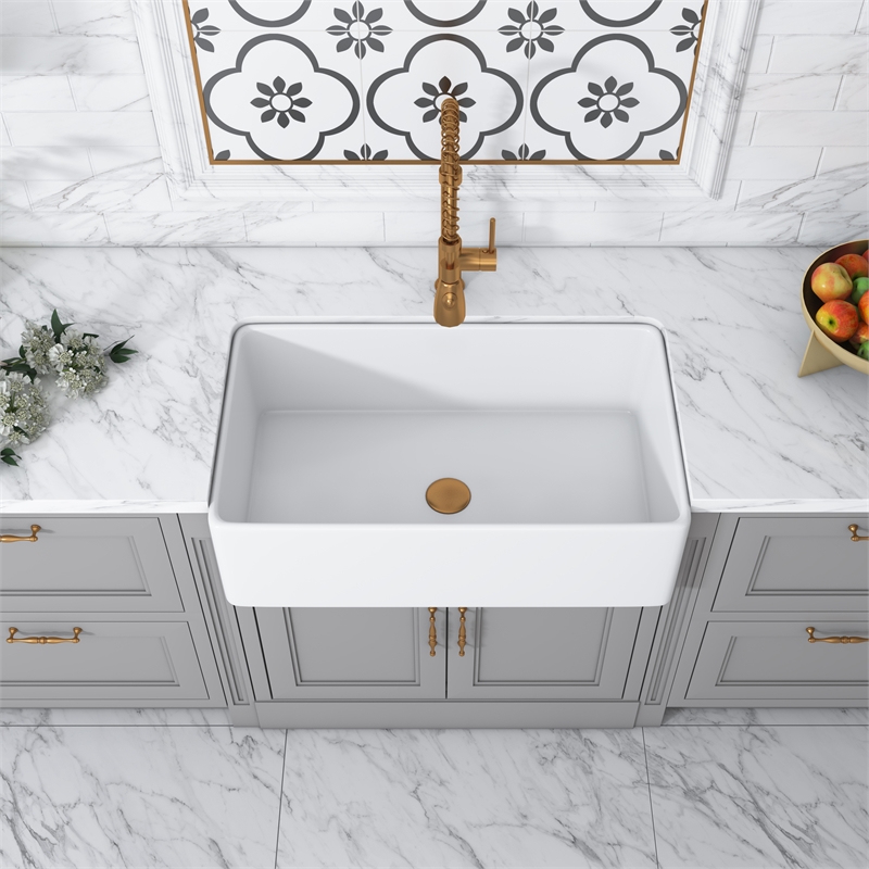 Trento White Ceramic 33 in. Single Bowl Farmhouse Apron Kitchen Sink
