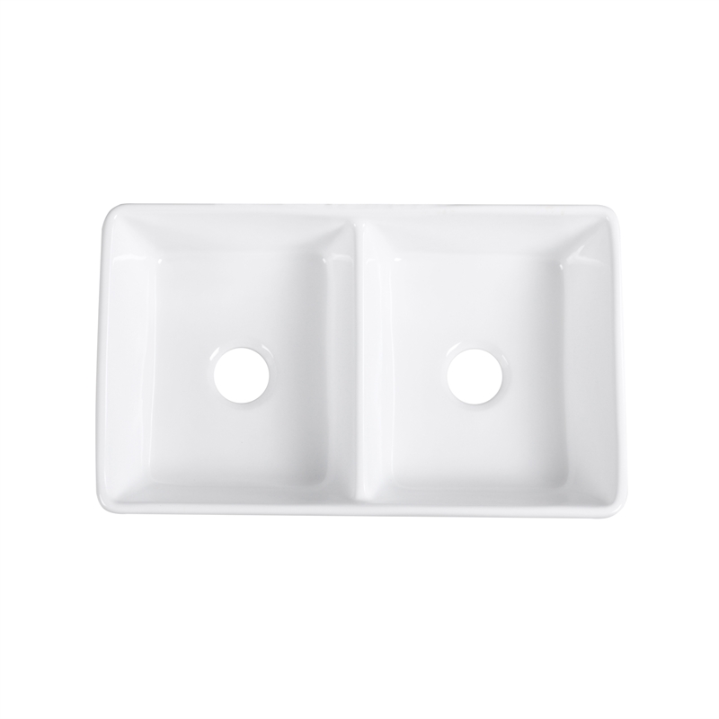 Trieste White Ceramic 32 in. Double Bowl Farmhouse Apron Kitchen Sink