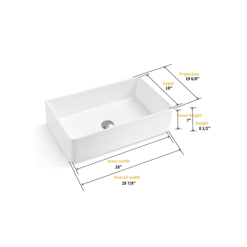 Treviso White Ceramic 30 in. Single Bowl Farmhouse Apron Kitchen Sink
