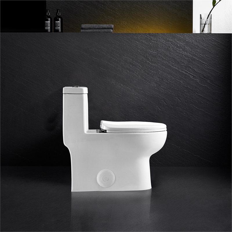 Venezia 1-Piece Dual Flush Elongated Ceramic Toilet in White Seat Included