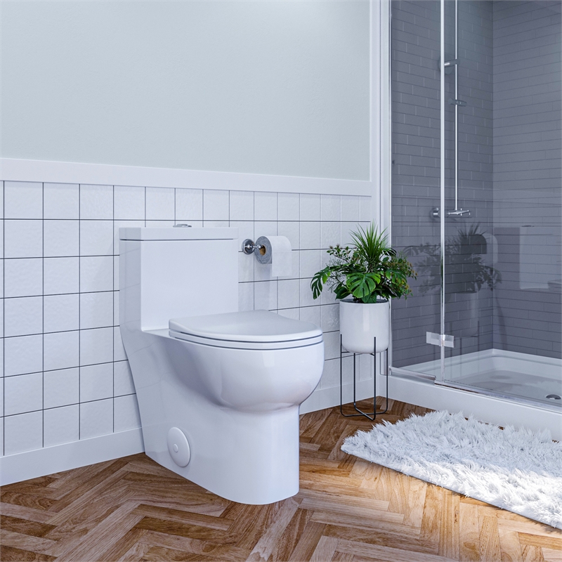 Venezia 1-Piece Dual Flush Elongated Ceramic Toilet in White Seat Included