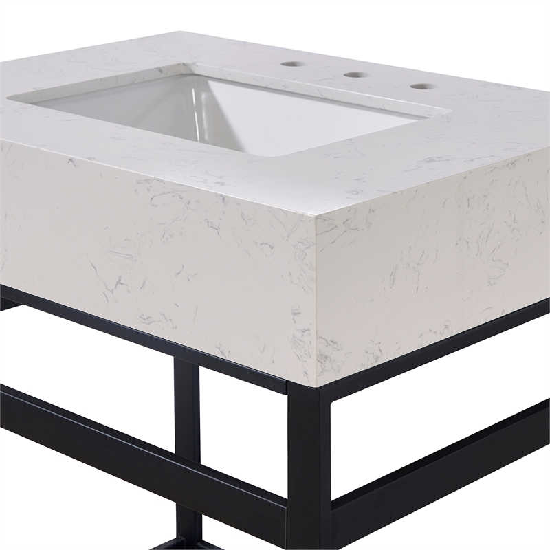 30. in Stone effects Vanity Top in Aosta White Apron with White Sink