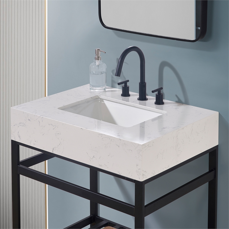 30. in Stone effects Vanity Top in Aosta White Apron with White Sink