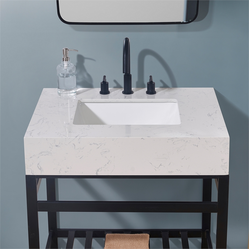 30. in Stone effects Vanity Top in Aosta White Apron with White Sink