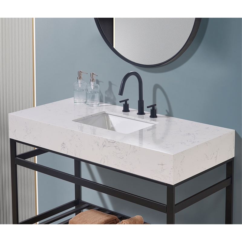 48. in Stone effects Vanity Top in Aosta White Apron with White Sink