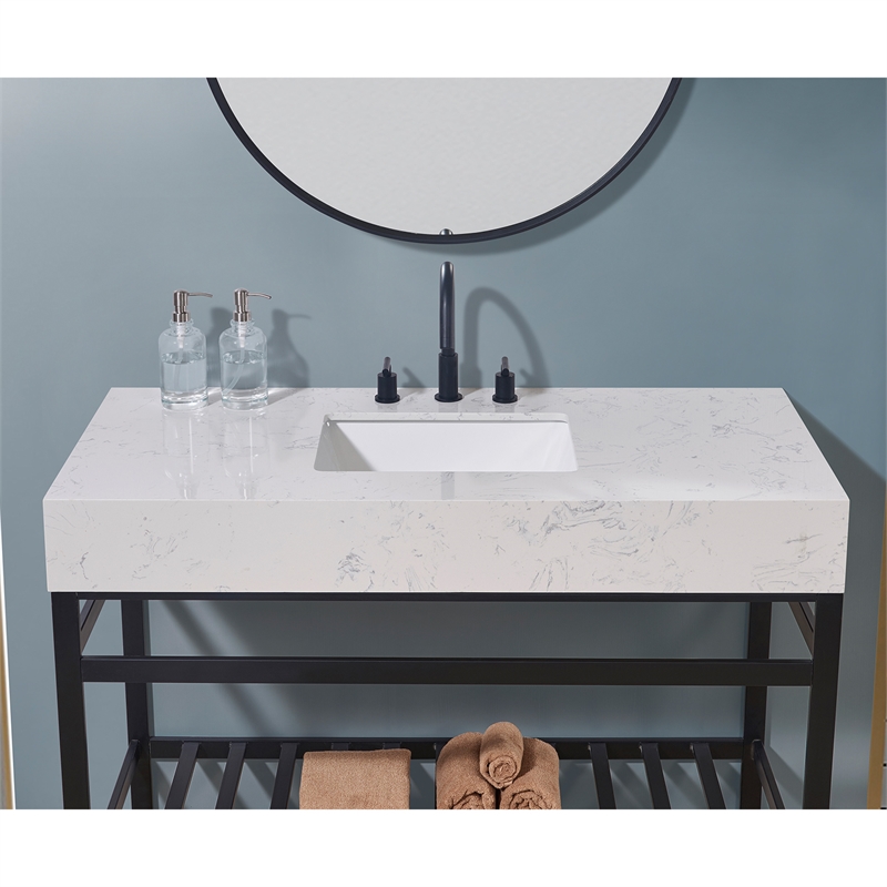 48. in Stone effects Vanity Top in Aosta White Apron with White Sink