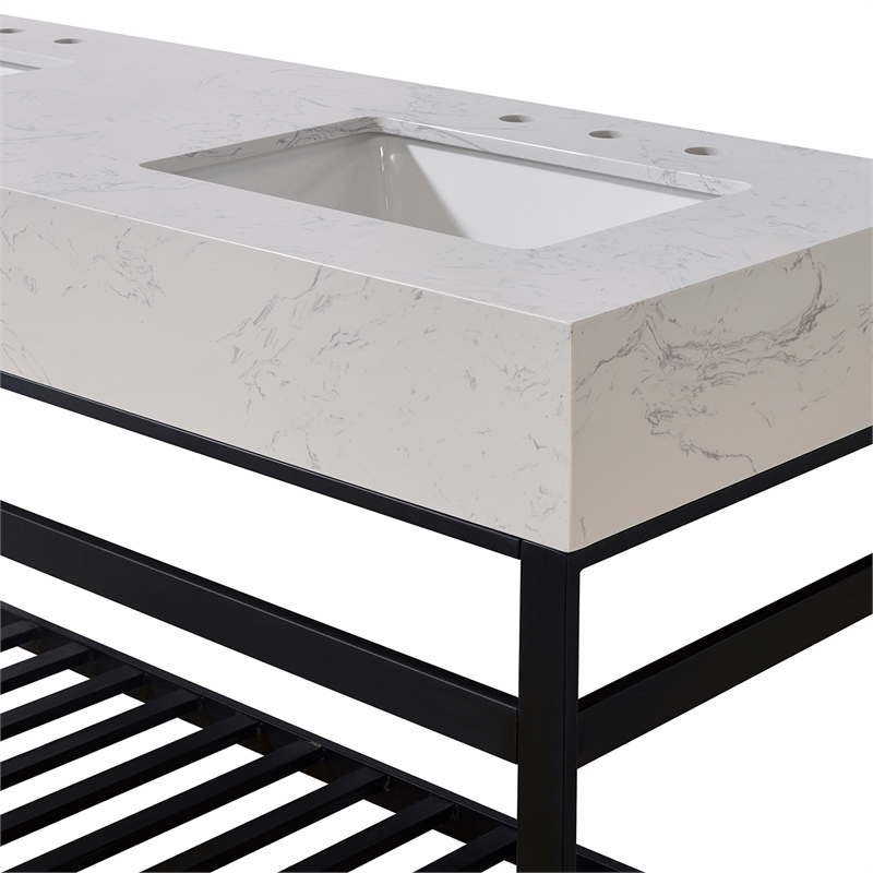 60. in Stone effects Vanity Top in Aosta White Apron with White Sink