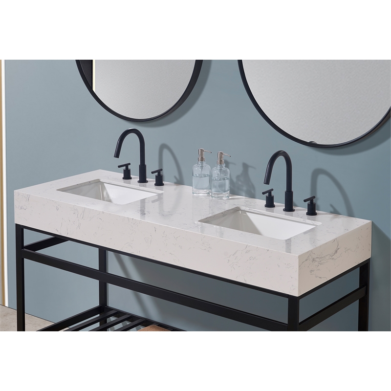 60. in Stone effects Vanity Top in Aosta White Apron with White Sink
