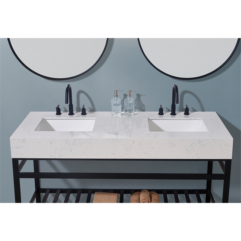 60. in Stone effects Vanity Top in Aosta White Apron with White Sink