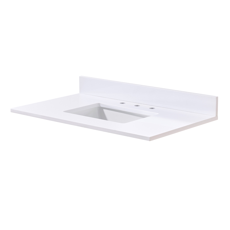 37. in Stone effects Vanity Top in Snow White with White Sink