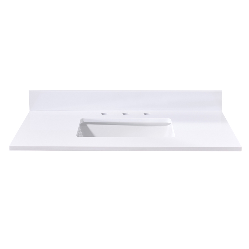 37. in Stone effects Vanity Top in Snow White with White Sink