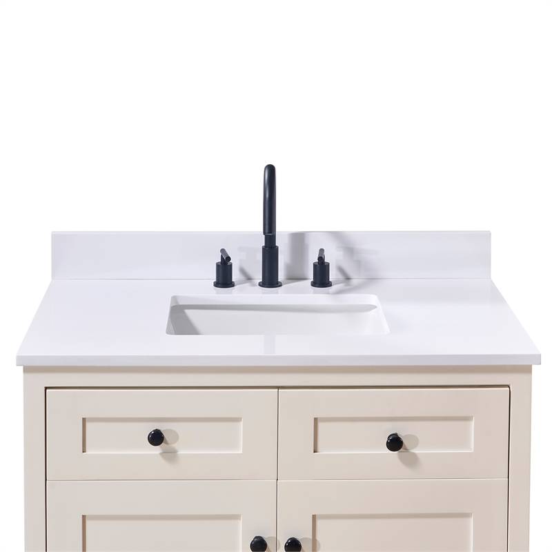 37. in Stone effects Vanity Top in Snow White with White Sink