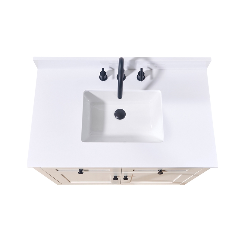 37. in Stone effects Vanity Top in Snow White with White Sink