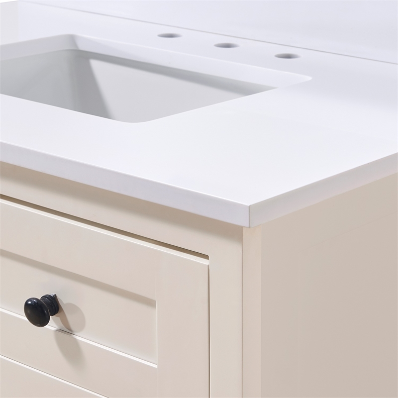 37. in Stone effects Vanity Top in Snow White with White Sink