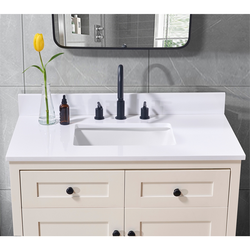 37. in Stone effects Vanity Top in Snow White with White Sink