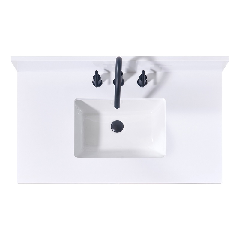 37. in Stone effects Vanity Top in Snow White with White Sink