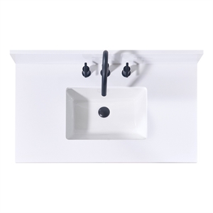37. in Stone effects Vanity Top in Snow White with White Sink