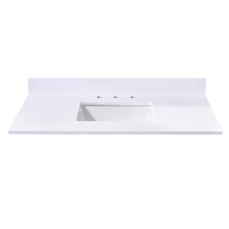 43. in Stone effects Vanity Top in Snow White with White Sink