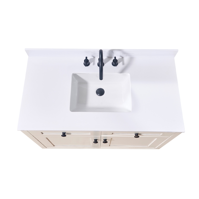 43. in Stone effects Vanity Top in Snow White with White Sink