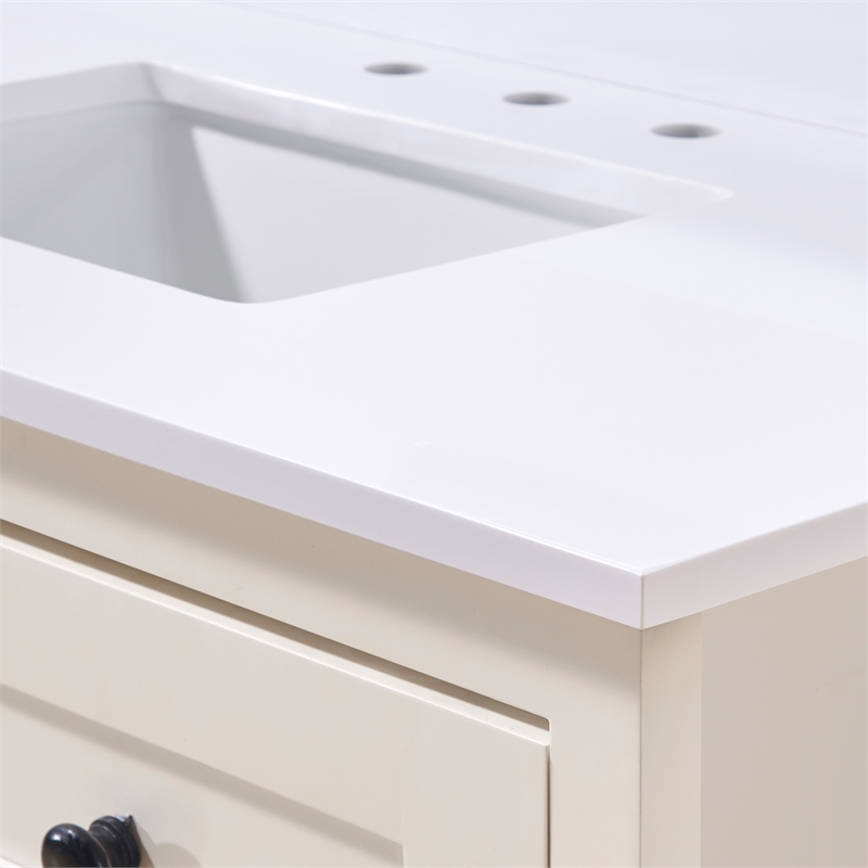 43. in Stone effects Vanity Top in Snow White with White Sink