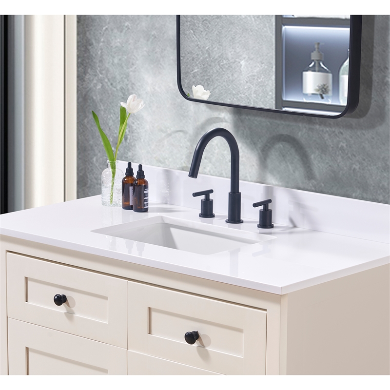 43. in Stone effects Vanity Top in Snow White with White Sink