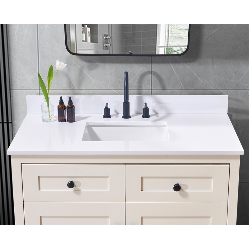 43. in Stone effects Vanity Top in Snow White with White Sink
