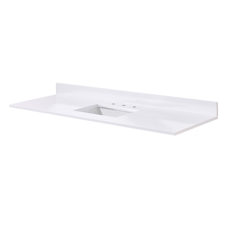 61. in Stone effects Vanity Top in Snow White with Single White Sink