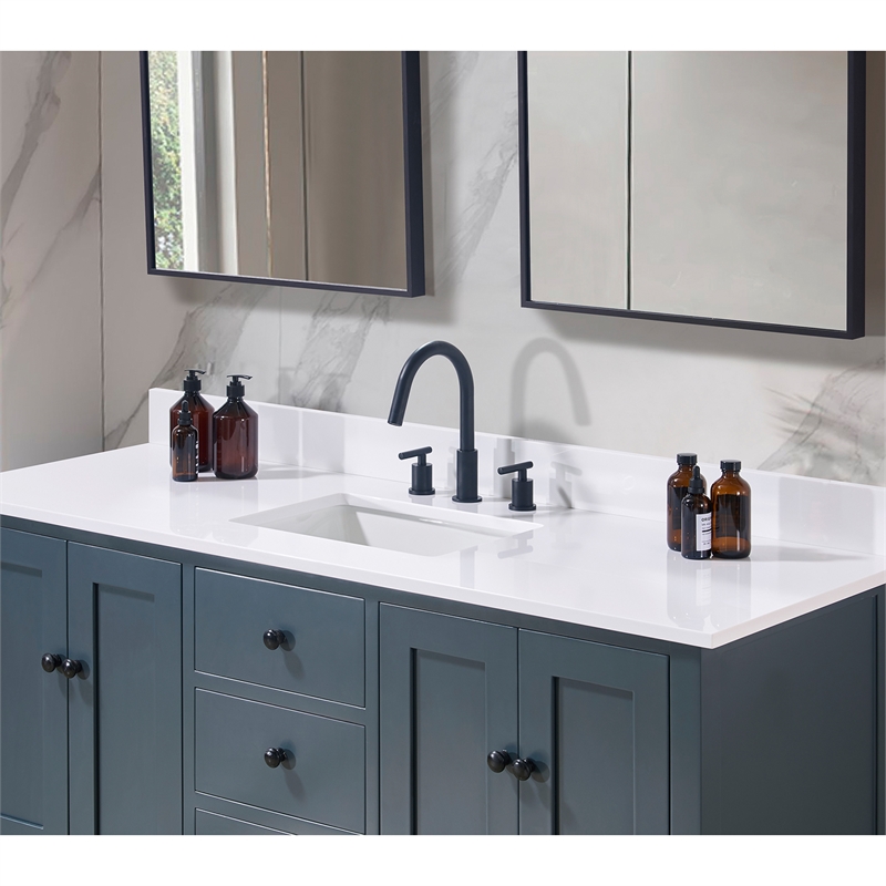 61. in Stone effects Vanity Top in Snow White with Single White Sink