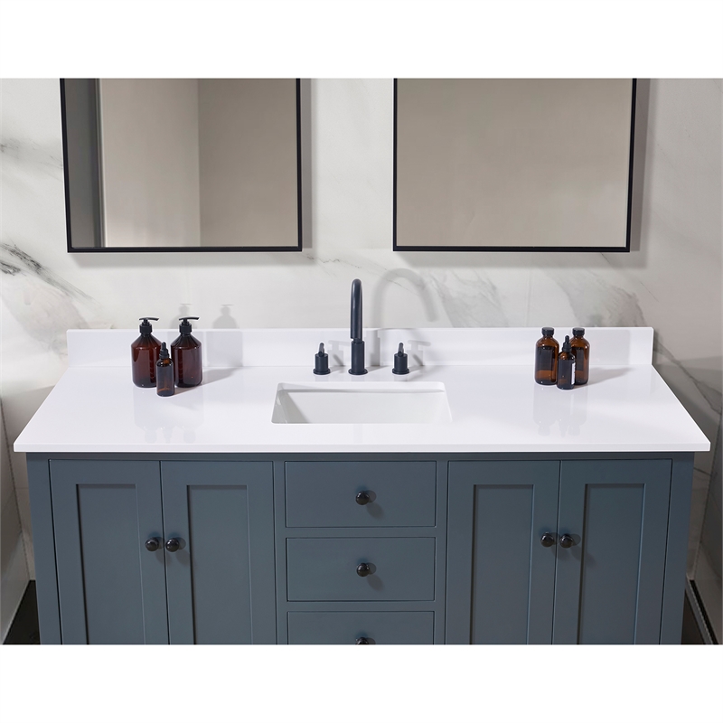 61. in Stone effects Vanity Top in Snow White with Single White Sink
