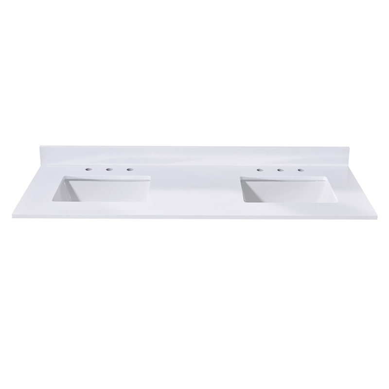 61. in Stone effects Vanity Top in Snow White with Double White Sink