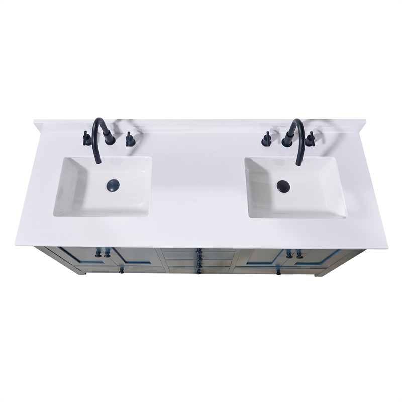 61. in Stone effects Vanity Top in Snow White with Double White Sink