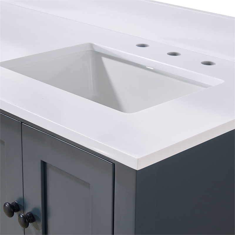 61. in Stone effects Vanity Top in Snow White with Double White Sink